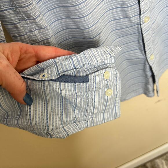 Original Penguin Light Blue Stripe Long Sleeve Woven Button Up Medium - Picture 4 of 9